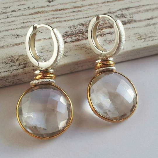 Vintage White Glass Gold Earrings-Maryam Jewelry