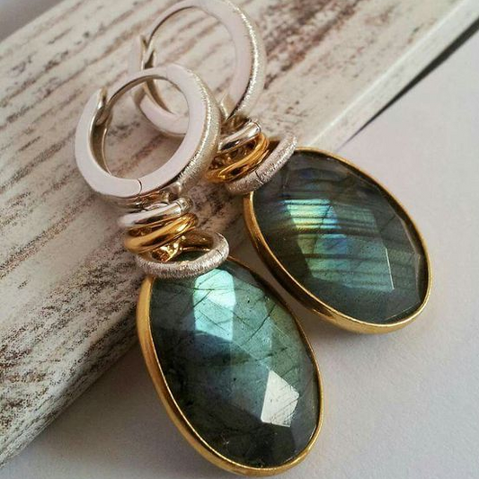 Vintage Green STone Gold Earrings-Maryam Jewelry