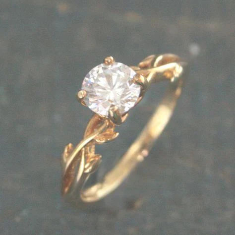 Vintage Gold Leaf Zirconia Ring-Maryam Jewelry