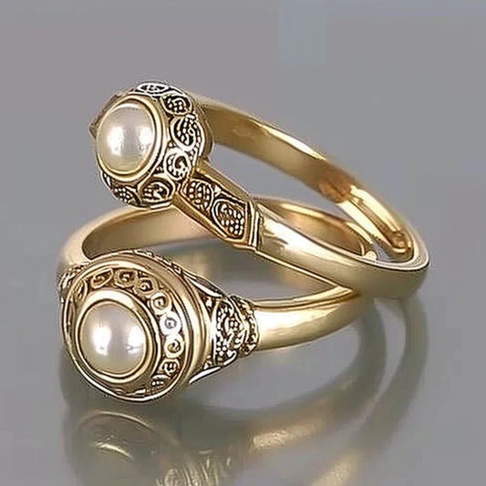 Vintage Inlaid Pearl Gold Ring Set-Maryam Jewelry