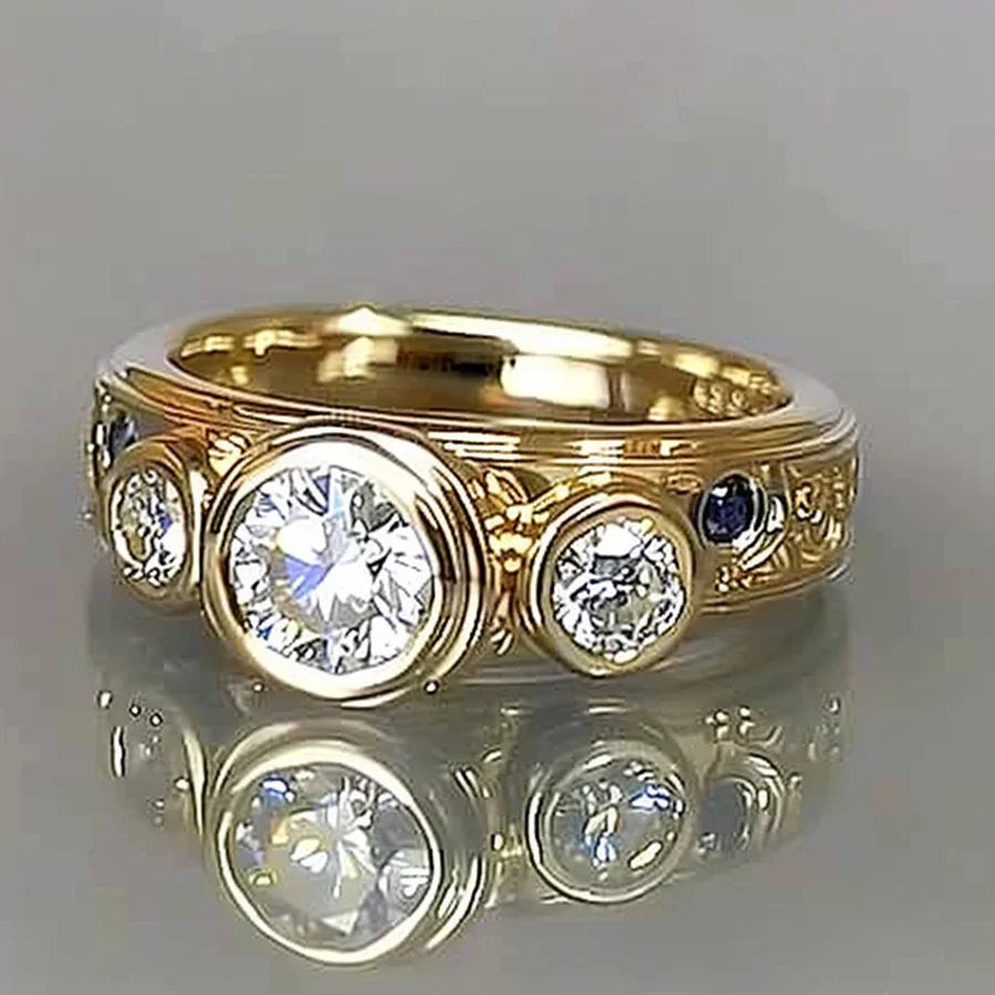 Vintage Gold White Inlaid Glass Ring-Maryam Jewelry