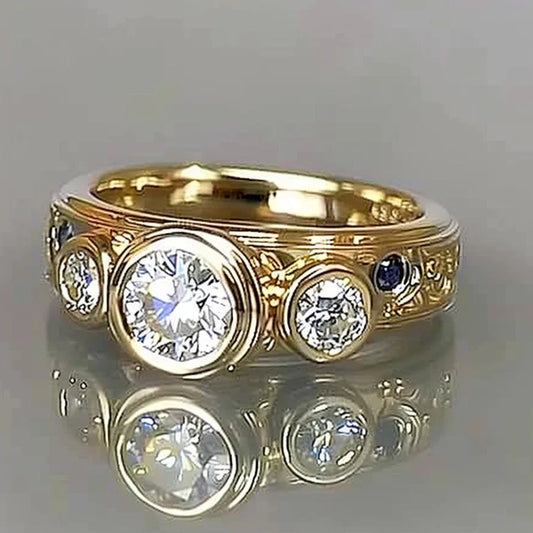 Vintage Gold White Inlaid Glass Ring-Maryam Jewelry
