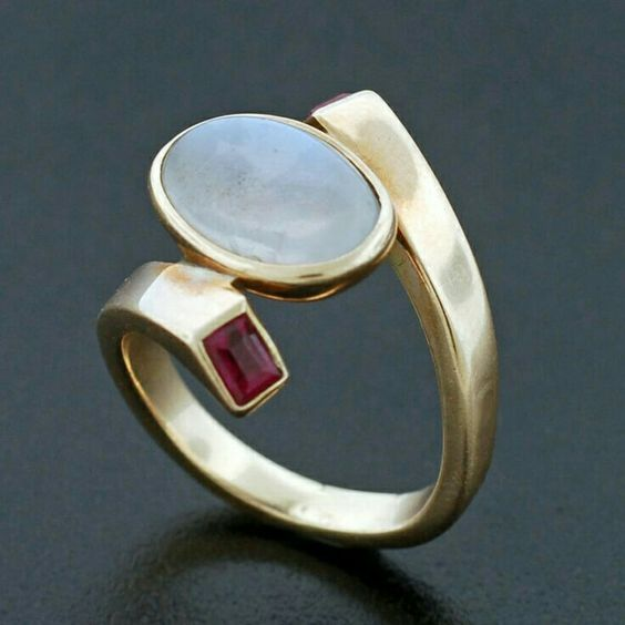Vintage White Opal & Red Zirconia Gold Ring-Maryam Jewelry