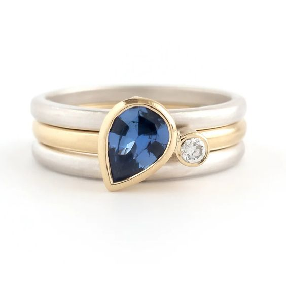 Vintage Blue Inlaid Drop Layered Ring-Maryam Jewelry