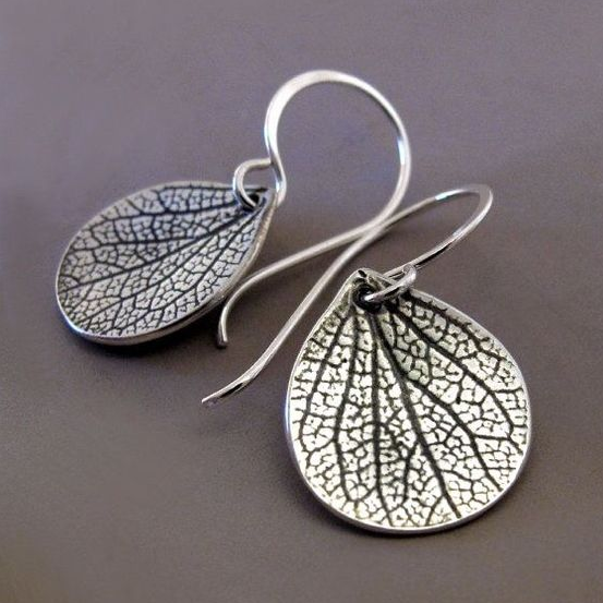 Vintage Textured Silver Leaf Earrings-Maryam Jewelry