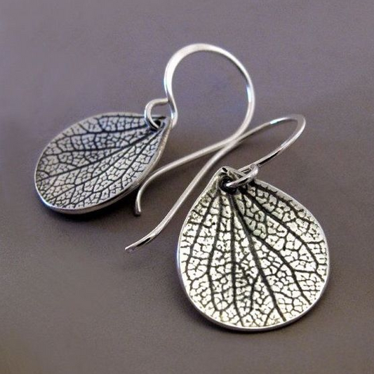 Vintage Textured Silver Leaf Earrings-Maryam Jewelry