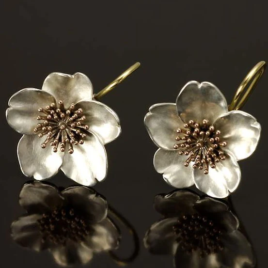 Vintage Silver Blossom Earrings-Maryam Jewelry