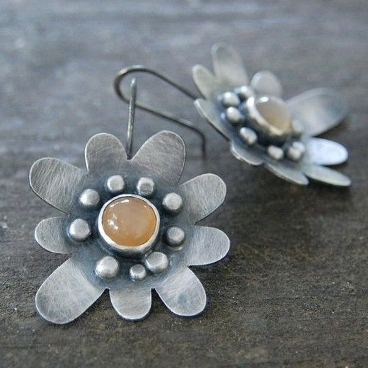 Vintage Orange & Silver Blossom Earrings-Maryam Jewelry