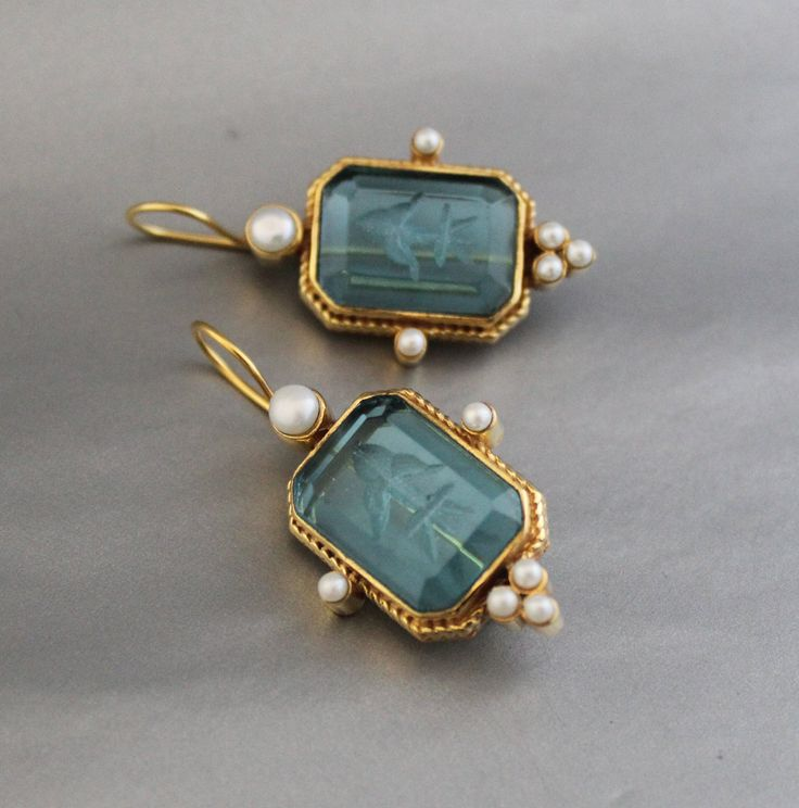 Vintage Blue Glass Pearl Earrings-Maryam Jewelry