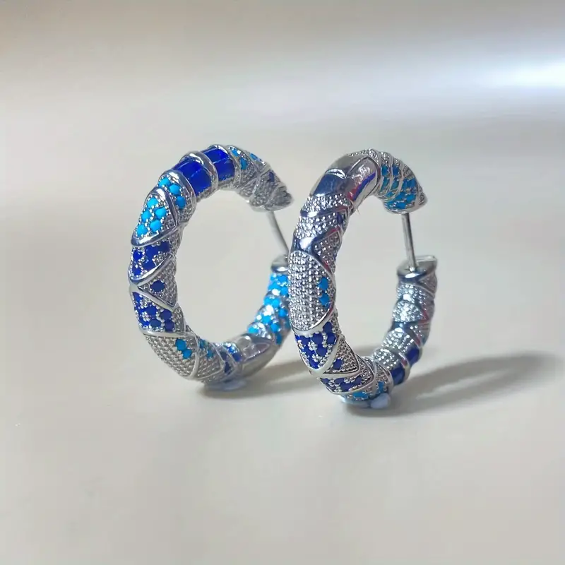 Vintage Blue Silver Hoop Earrings-Maryam Jewelry
