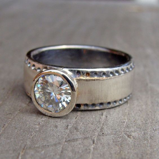 Vintage Inlaid White Glass Silver Ring-Maryam Jewelry