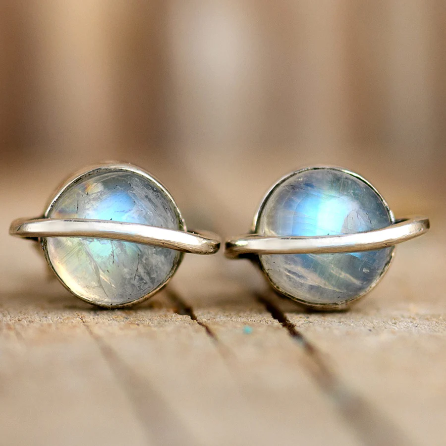 Vintage Rounded Moonstone Earrings-Maryam Jewelry
