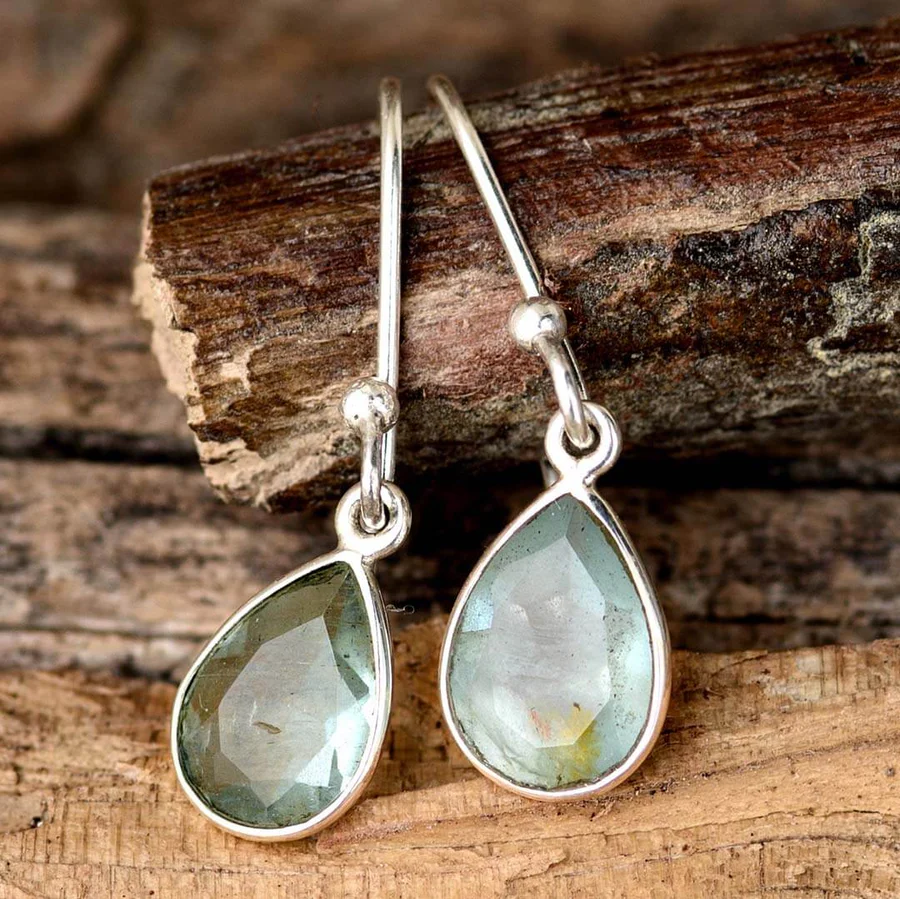 Vintage Crystal Drop Silver Earrings-Maryam Jewelry