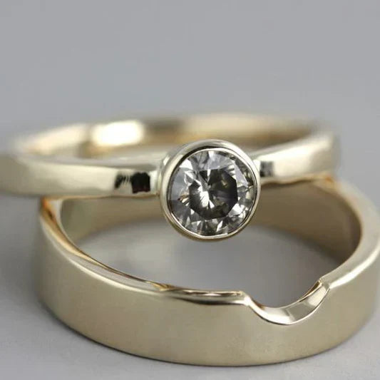 Vintage Gold Inlaid Zirconia Ring Set-Maryam Jewelry