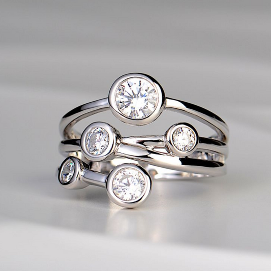 Vintage Layered Silver Zirconia Ring-Maryam Jewelry
