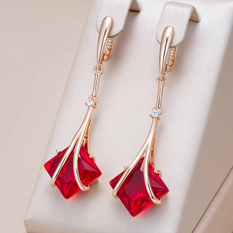 Dangling Earrings with Red Cubic Crystal Elegant-Maryam Jewelry
