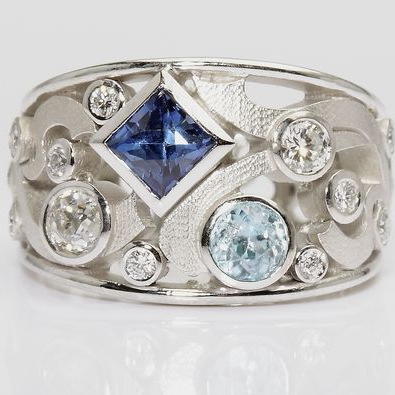Vintage Inlaid Cosmic Crystal Silver Ring-Maryam Jewelry