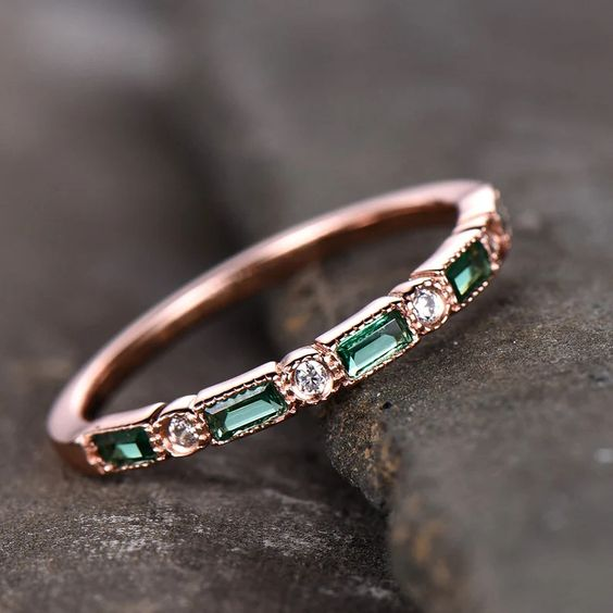 Vintage Inlaid Green Zirconia Rose Ring-Maryam Jewelry