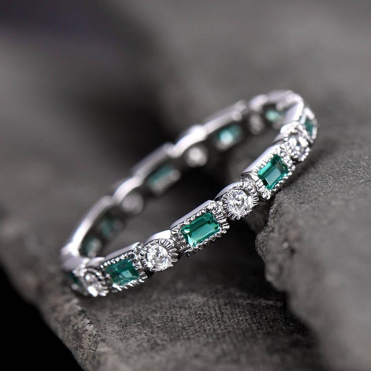 Vintage Inlaid Green Zirconia Silver Ring-Maryam Jewelry
