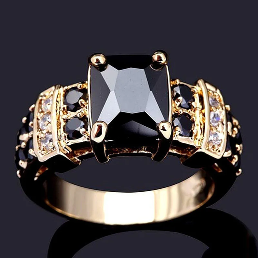 Vintage Black Crystal and Gold Ring-Maryam Jewelry