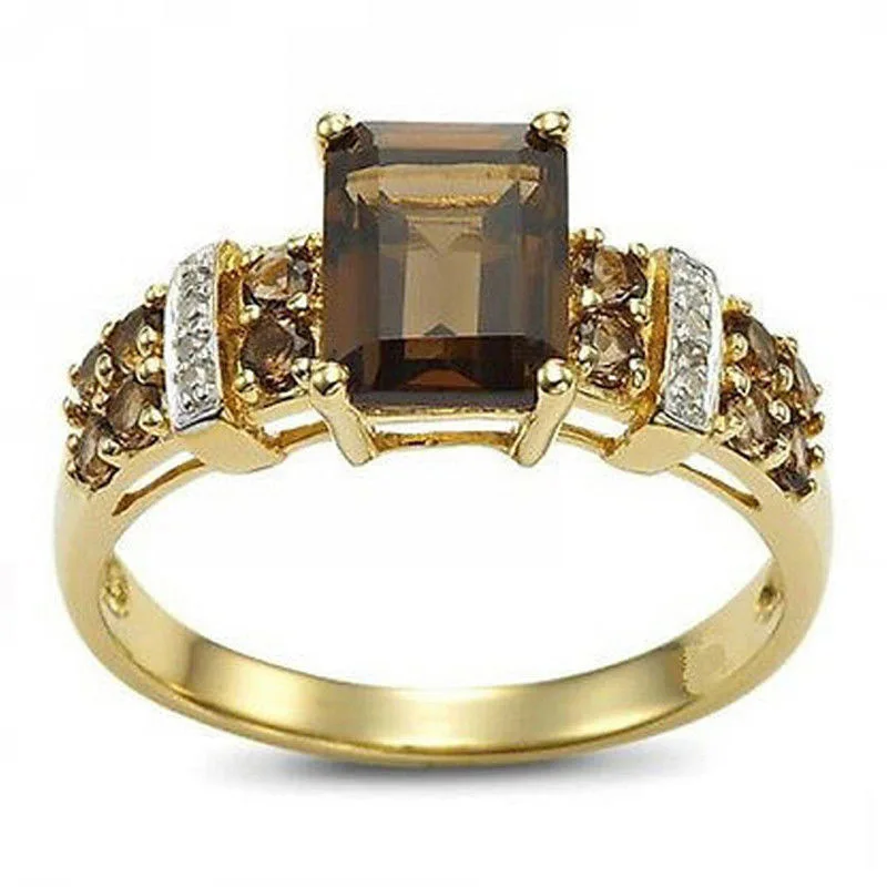 Vintage Brown Crystal and Gold Ring-Maryam Jewelry
