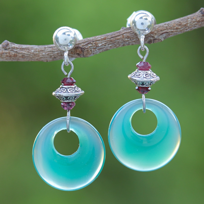 Vintage Light Blue Glass Dangling Earrings-Maryam Jewelry