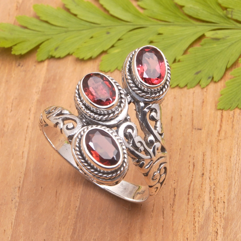 Vintage Open Red Crystal Ring-Maryam Jewelry