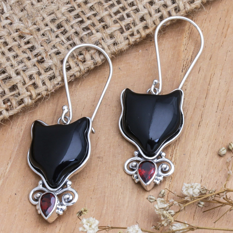 Vintage Black Kitty Earrings-Maryam Jewelry