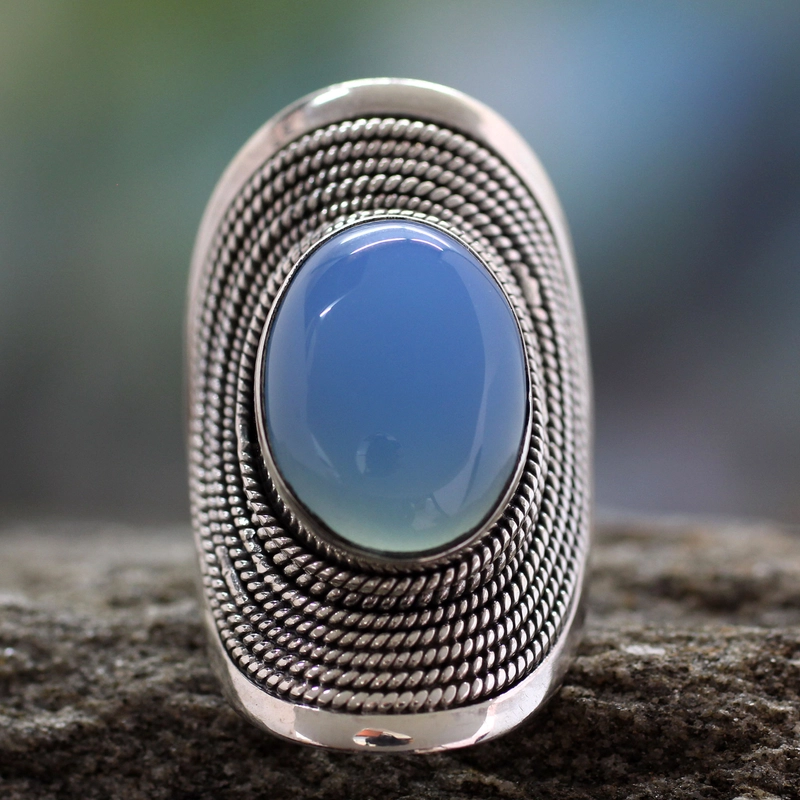 Vintage Blue Moonstone Silver Ring-Maryam Jewelry