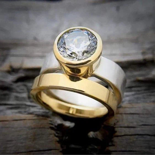 Vintage Inlaid Glass Gold & Silver Ring-Maryam Jewelry
