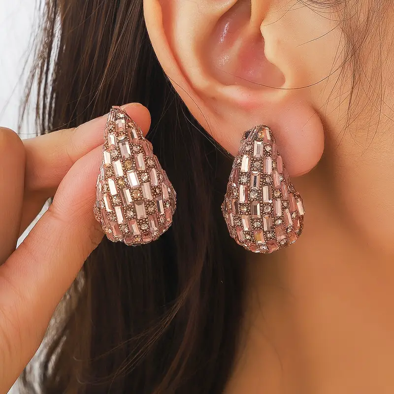 Vintage Pink Crystals Drop Earrings-Maryam Jewelry