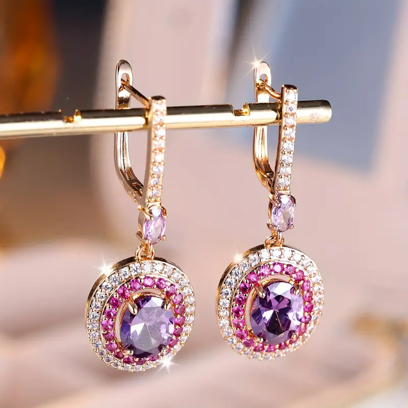 Vintage Pink Crystal Dangling Earrings-Maryam Jewelry