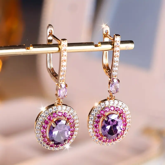 Vintage Pink Crystal Dangling Earrings-Maryam Jewelry
