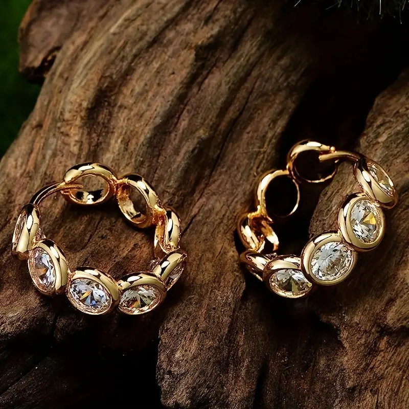 Vintage Inlaid Rounded Glass Hoop Earrings-Maryam Jewelry