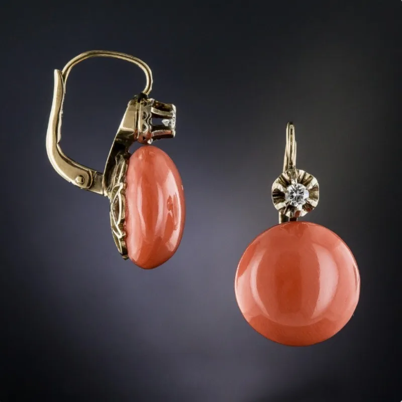 Vintage Rounded Red Stone Zirconia Earrings-Maryam Jewelry