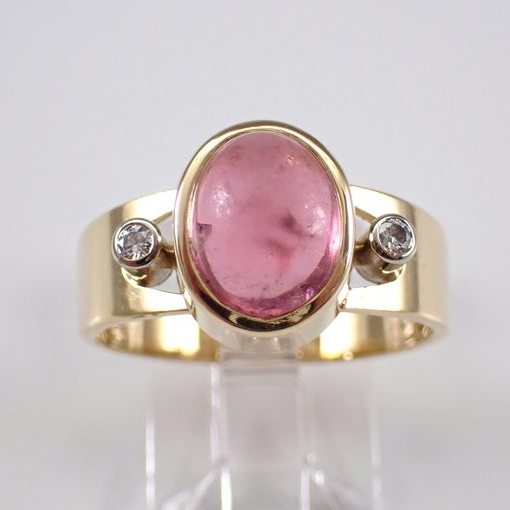 Vintage Inlaid Oval Pink Glass Ring-Maryam Jewelry