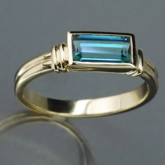 Vintage Inlaid Rectangular Blue Glass Ring-Maryam Jewelry
