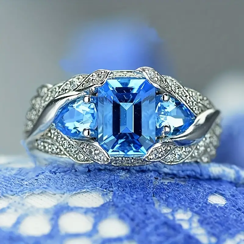 Vintage Blue Glass Silver Ring-Maryam Jewelry