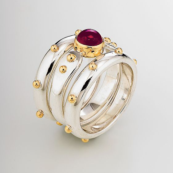Vintage Red Crystal Layered Silver Ring-Maryam Jewelry