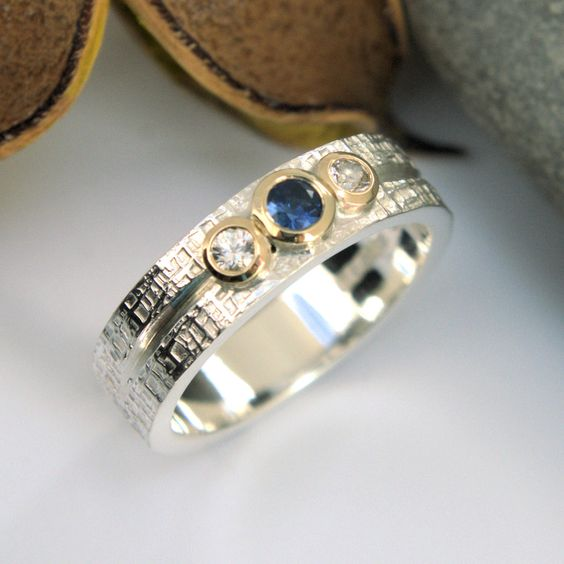 Vintage Blue & White Inlaid Zirconia Silver Ring-Maryam Jewelry