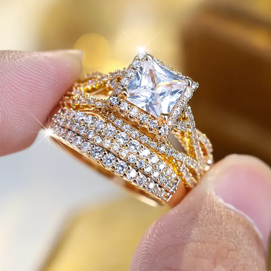 Vintage Gold Sparkling Ring Set-Maryam Jewelry