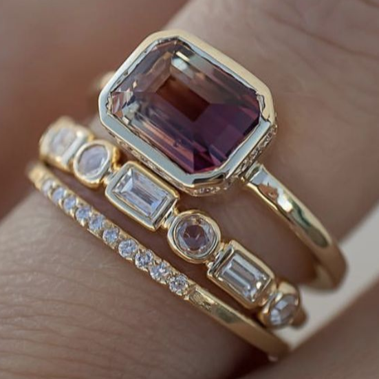 Vintage Inlaid Garnet Glass Ring Set-Maryam Jewelry