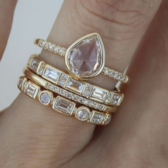 Vintage Oval Glass Ring Set-Maryam Jewelry