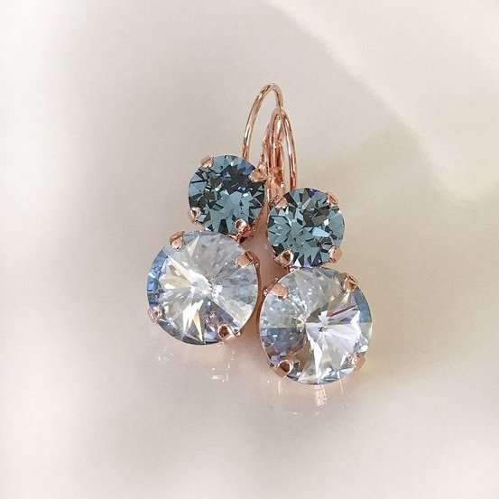 Vintage White & Blue Crystal Earrings-Maryam Jewelry
