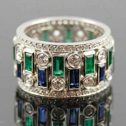 Vintage Green & Blue Crystal Ring-Maryam Jewelry
