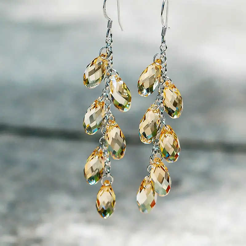 Vintage Dangling Crystals Earrings-Maryam Jewelry