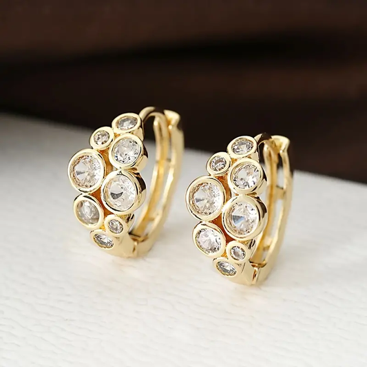 Vintage Inlaid Zirconia Gold Earrings-Maryam Jewelry