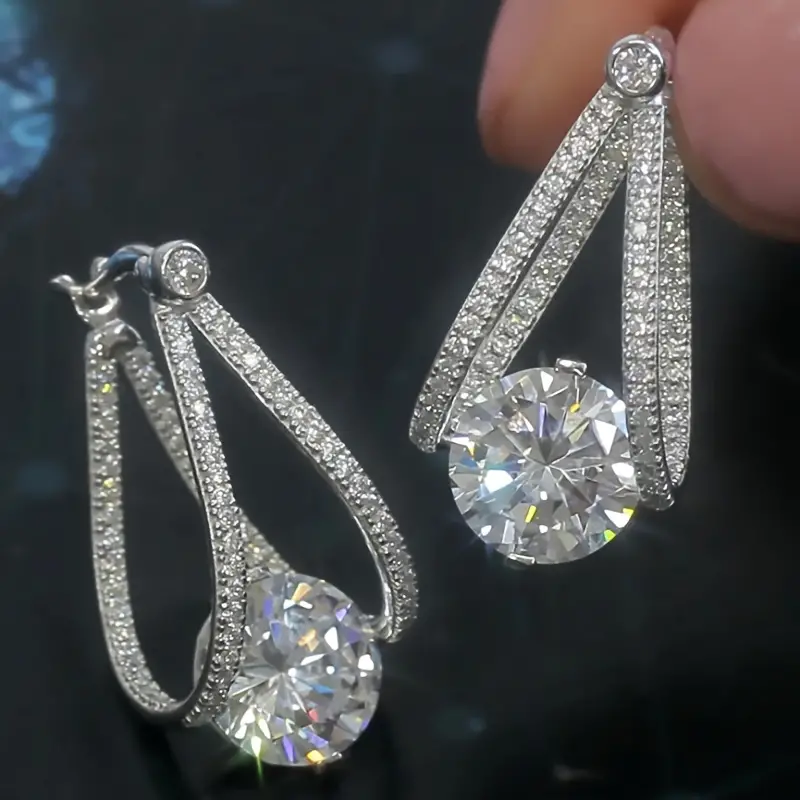 Vintage Bright Silver Crystal Earrings-Maryam Jewelry