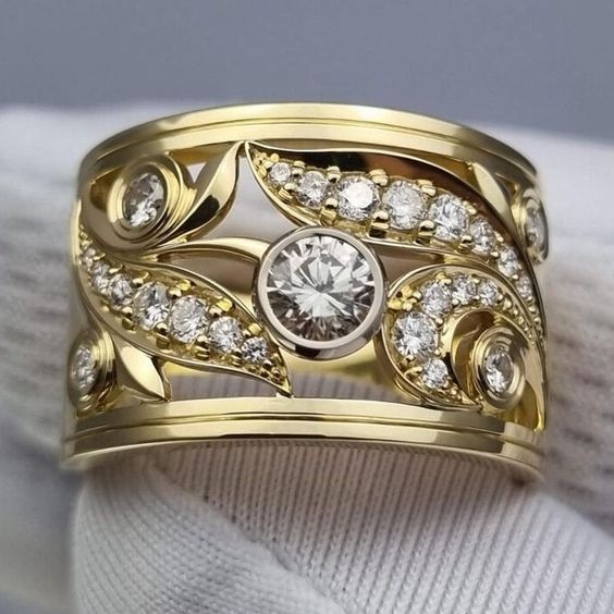 Vintage Hollow Ivy Zirconia Gold Ring-Maryam Jewelry