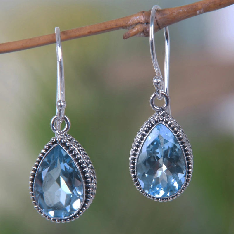 Vintage Blue Glass Drop Earrings-Maryam Jewelry